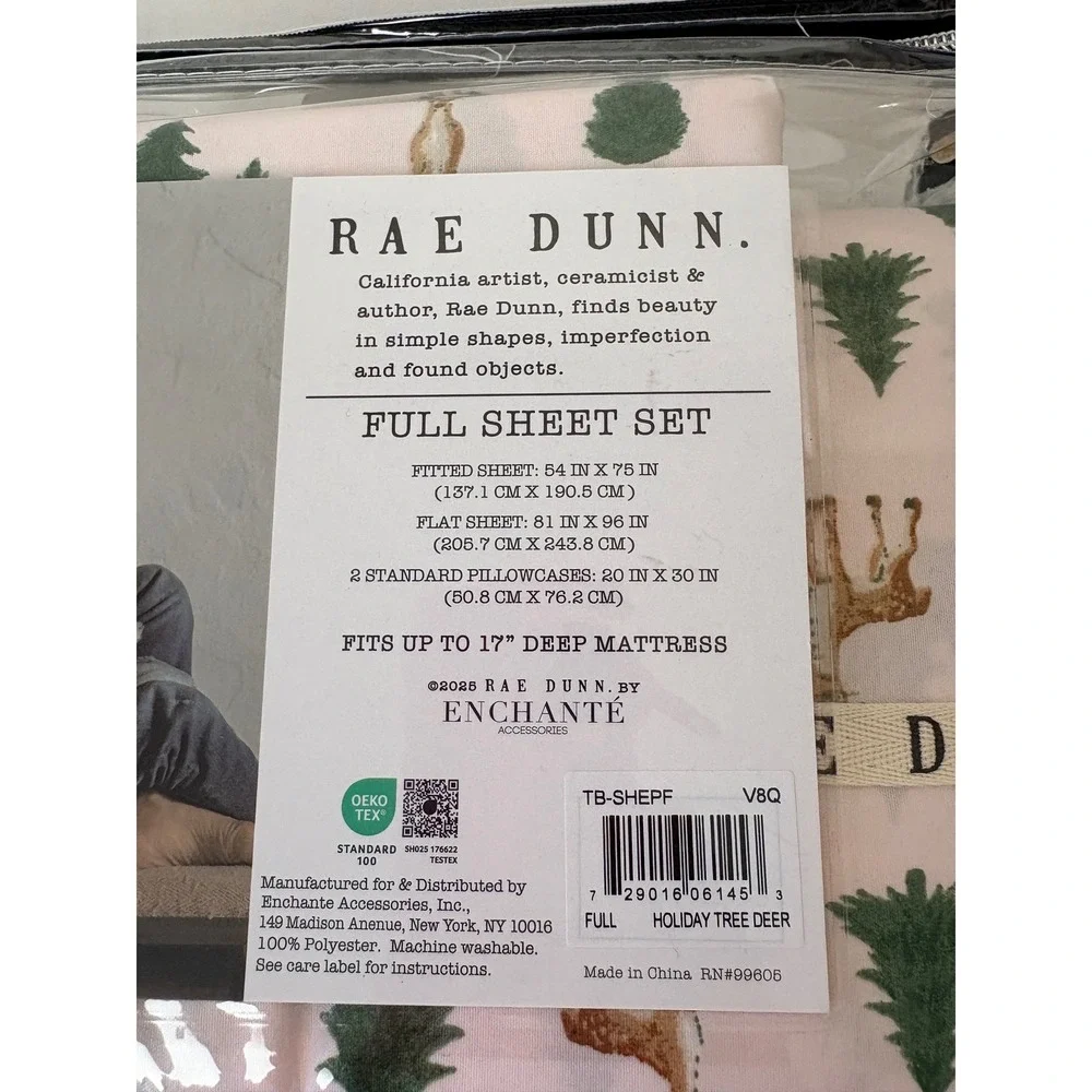 Rae Dunn Holiday Tree Deer Full Sheet Set Easy Care Super Soft new unused